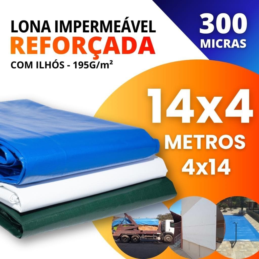 Lona Reforçada Impermeável 300 Micras 14x4 4x14 com Ilhós Multiuso Policarga (Diversas Cores)