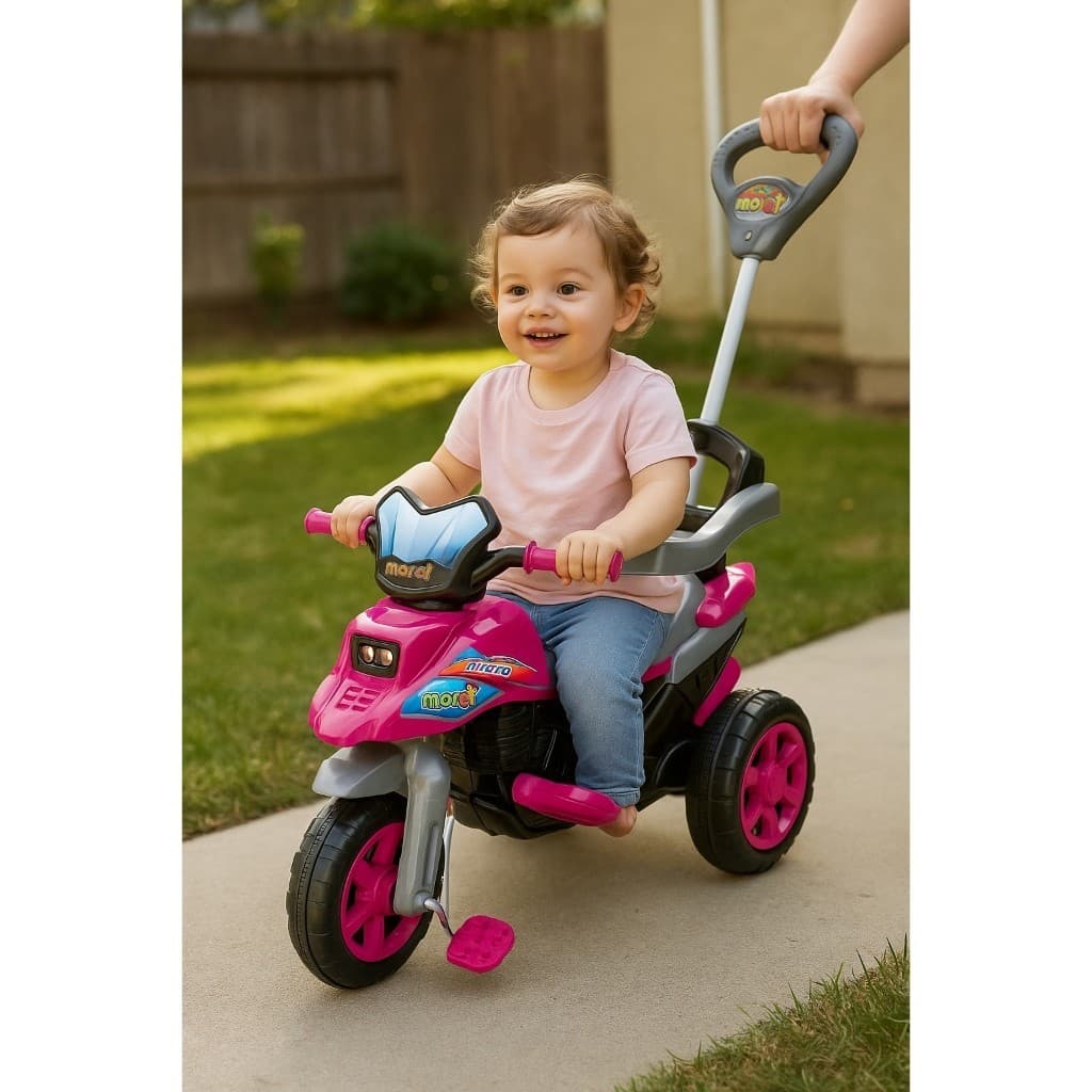 Triciclo infantil rosa moto pedal haste passeio ar livre seguranca crianca divertido