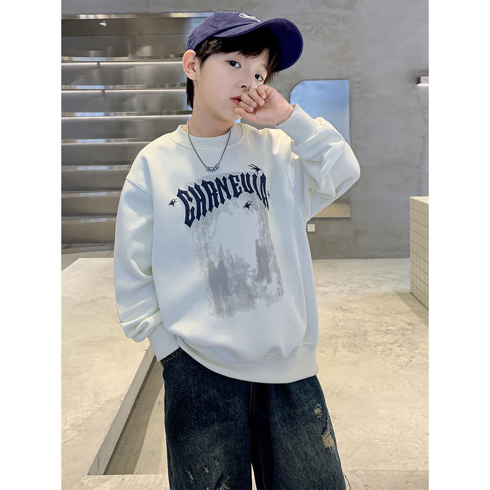 Camisa de fundo infantil primavera outono novo estilo tudo-em-um moletom para meninos médio grande roupas infantis casua