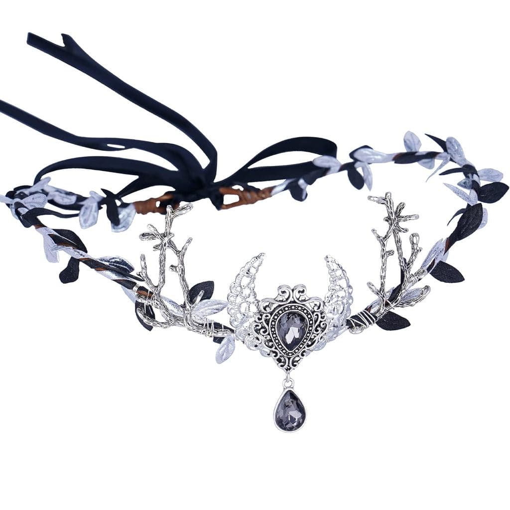 MOSTORY Coroa de Lua Prateada Feita à Mão - Tiara de Elfo da Floresta, Acessório de Cabeça de Fada, Tiara de Floresta Es