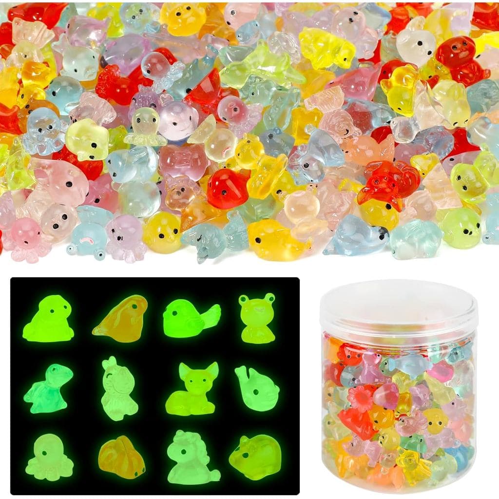 Mini Figuras de Animais em Resina para Esconder, 200 Peças de Animais em Resina que Brilham no Escuro, Pacote Variado pa