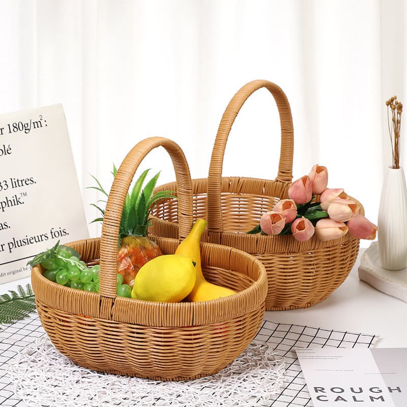 Imitação de Rattan cesta de compras cesta de compras cesta de ovo grande cesta de transporte cesta de piquenique cesta d
