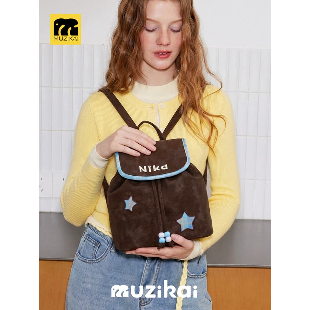 MuziKai Pequeno Estilo Preppy Mochila Feminina 2026 Novo Estilo Nicho High-End Contraste Cor Design Mochila Feminina
