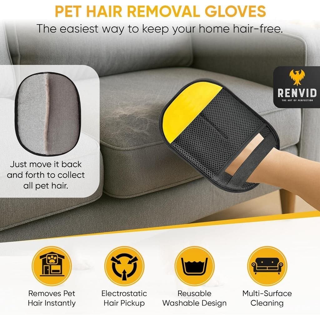 2 Peças de Luvas e Escova para Remoção de Pelos – Luvas Eletrostáticas Removedoras de Fiapos – Luva Reutilizável para Li