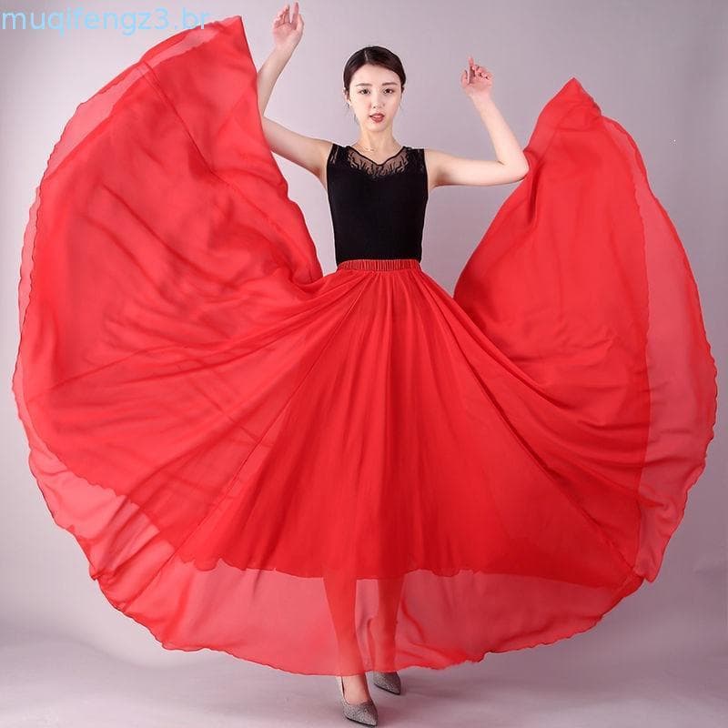 720 Graus Duplo-Saia De Camada Drape Bom Chiffon Vestido De Dança Na Praia