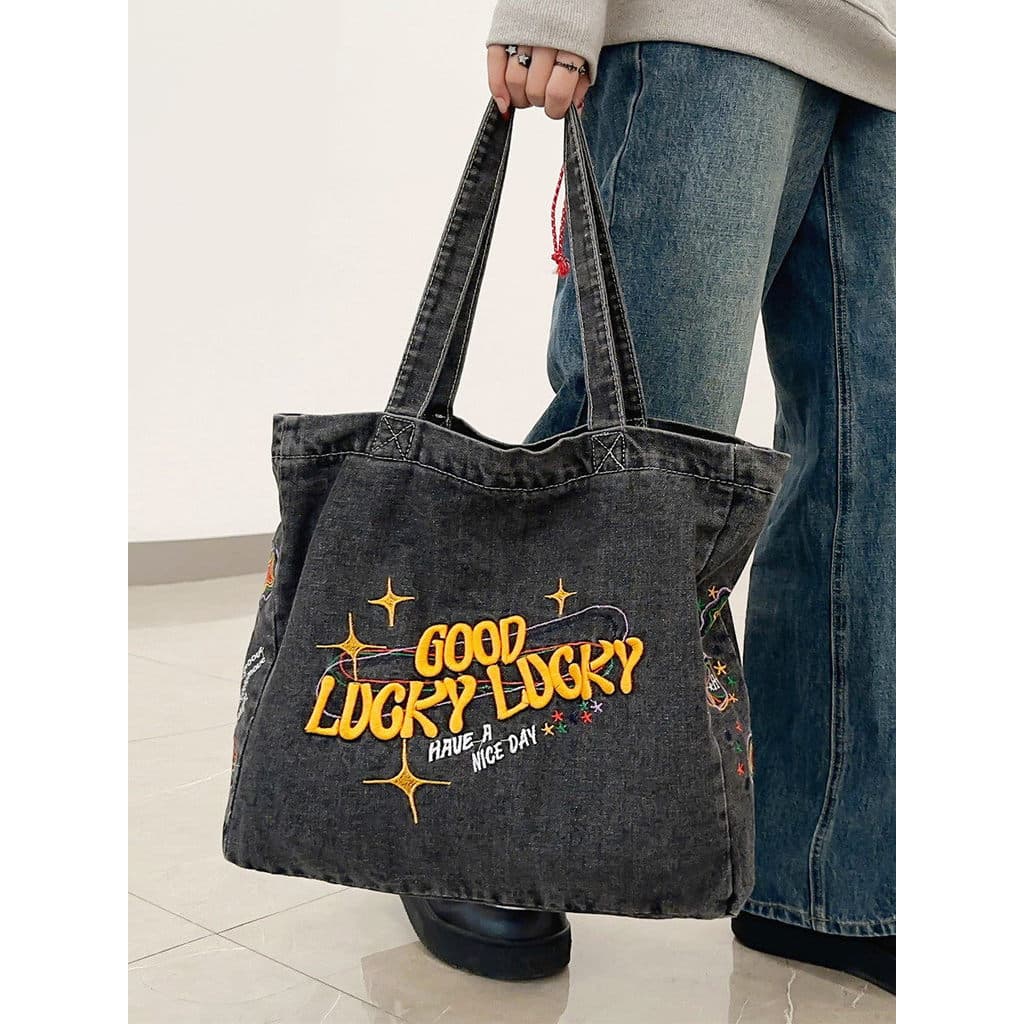 Bolsa jeans de grande capacidade japonesa Casual All-Match simples bolsa de lona de estudante masculino feminino estudan