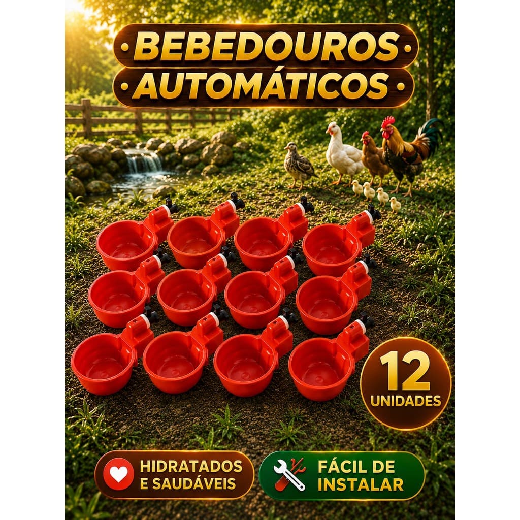 Kit 12 Bebedouro Automático Copinho para Aves Galinha Fazenda Gaiola Copo Bebedor