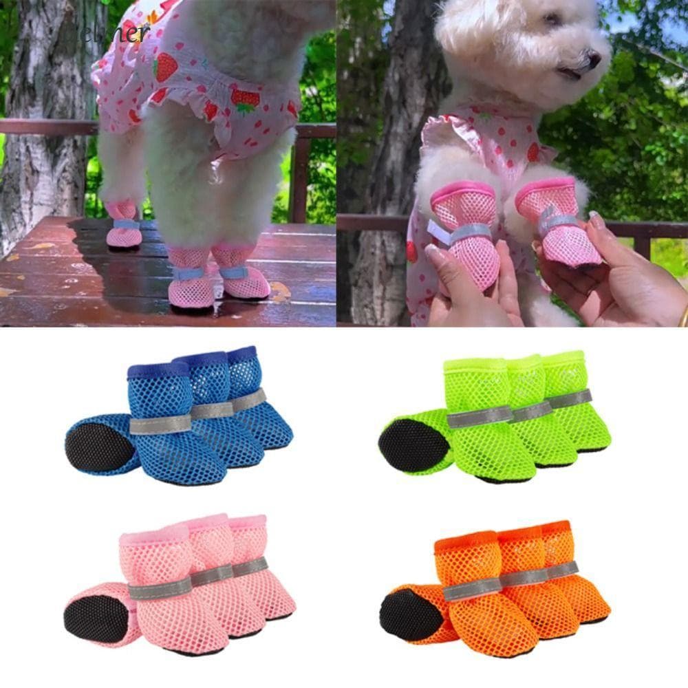 DELMER 4 Unidades/Conjunto Sapatos De Malha Para Cães , Rede Respiráveis Resistentes Ao Desgaste Botas Curtas Reflexivas