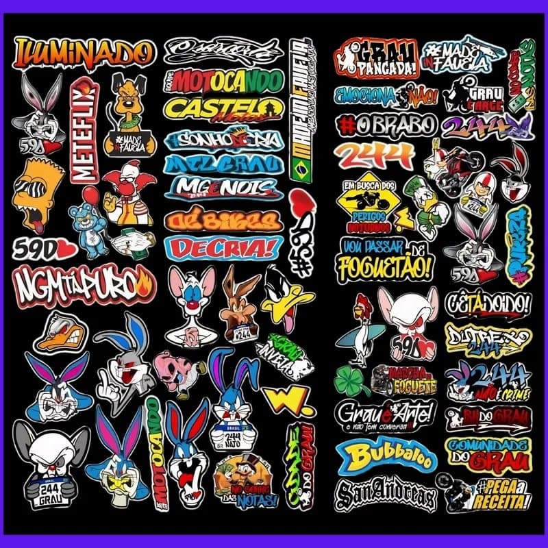 329 Adesivos Moto - 6 Cartelas de adesivos - Adesivo para Moto, Capacete, Bike, Carro