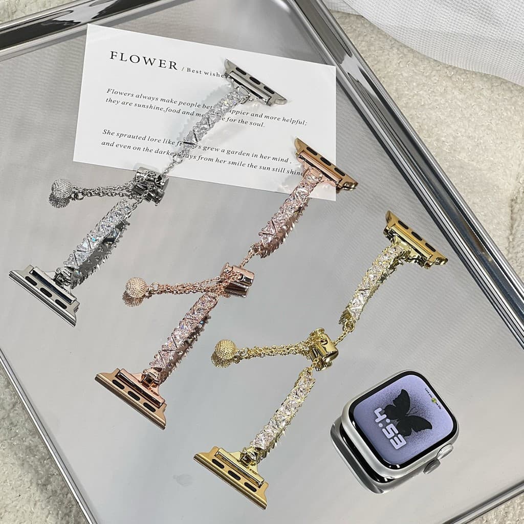 Moda feminina pulseira de relógio Apple strass pérola decoração de Metal compatível com iWatch Full Range 38-49mm Ultra/