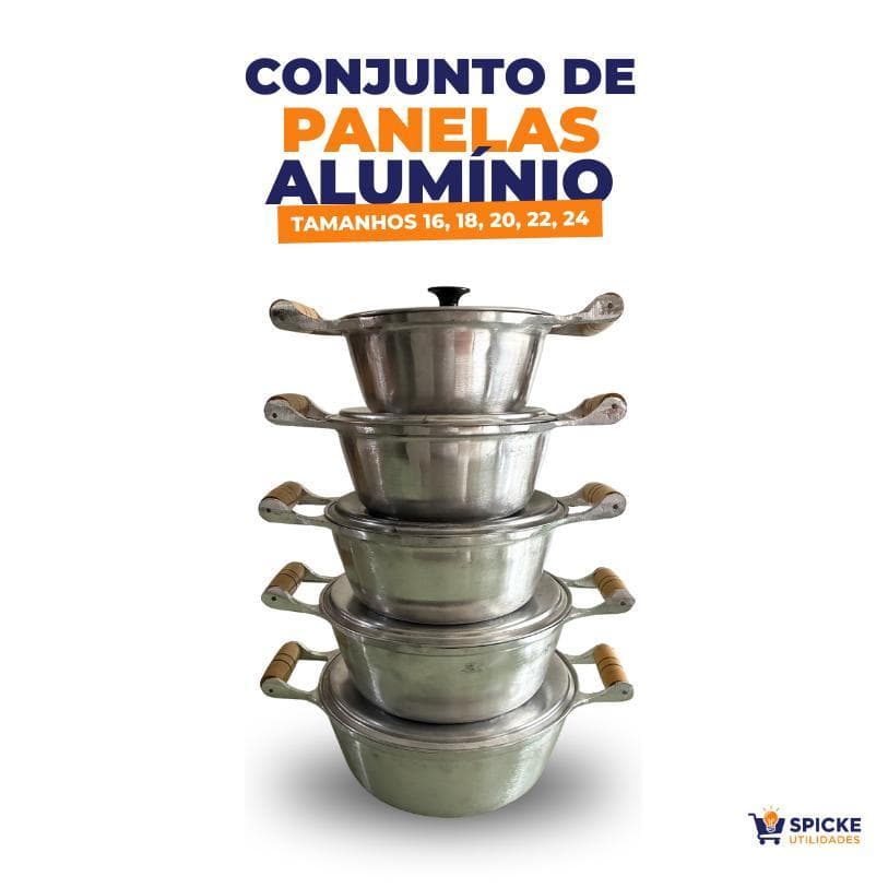 Kit Jogo 5 panelas Aluminio Fundido Batido Grosso 16/24 Industrial Fogao Lenha