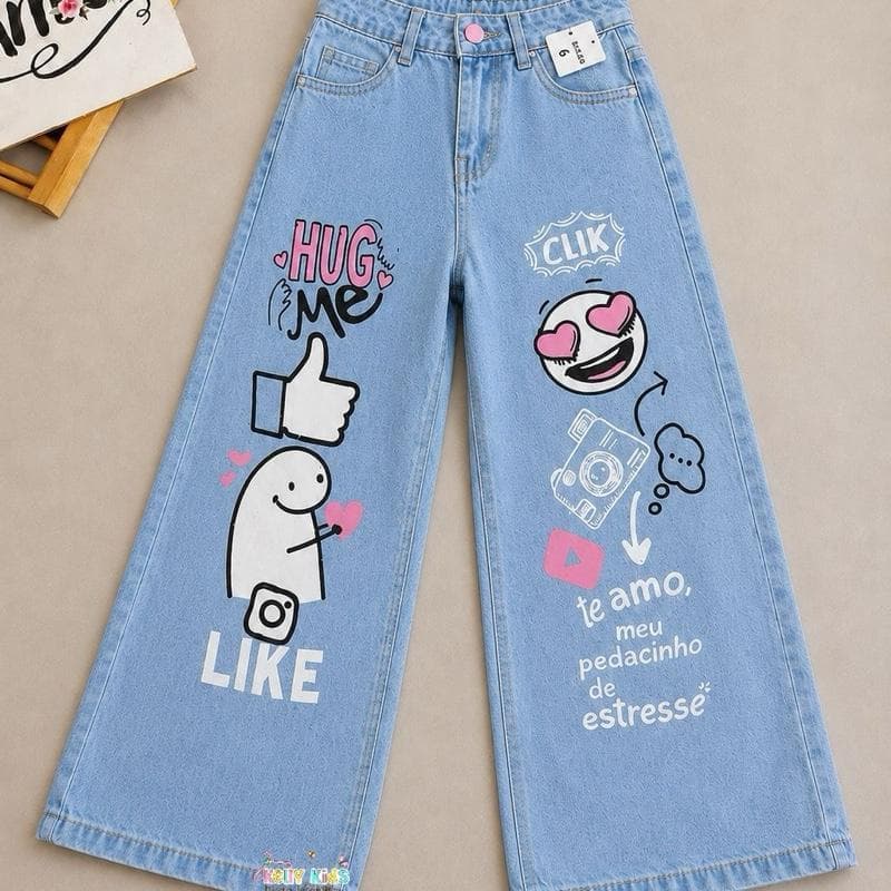 Calça Jeans Wide leg Infantil juvenil para meninas