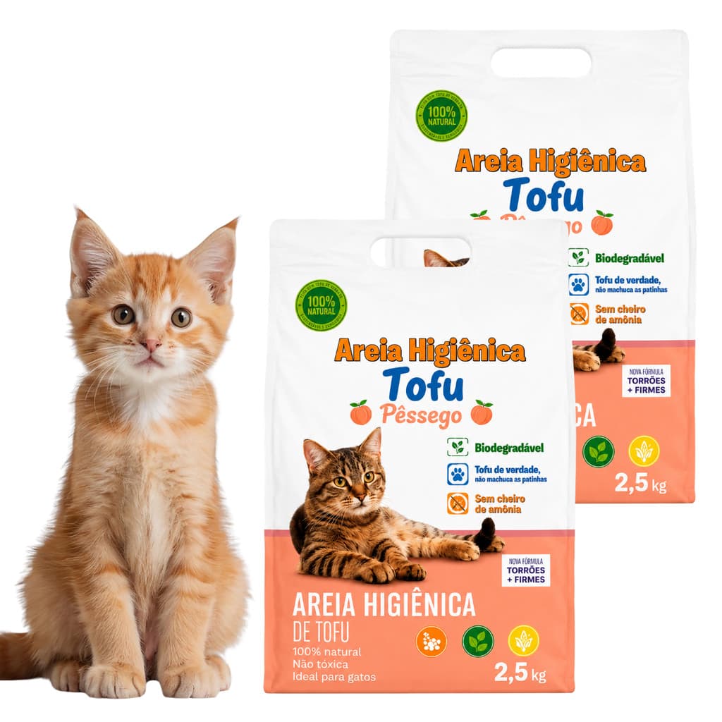 2 Un Areia Higiênica De Tofu Biodegradável Para Gatos Pêssego 2,5kg Forma Torrões