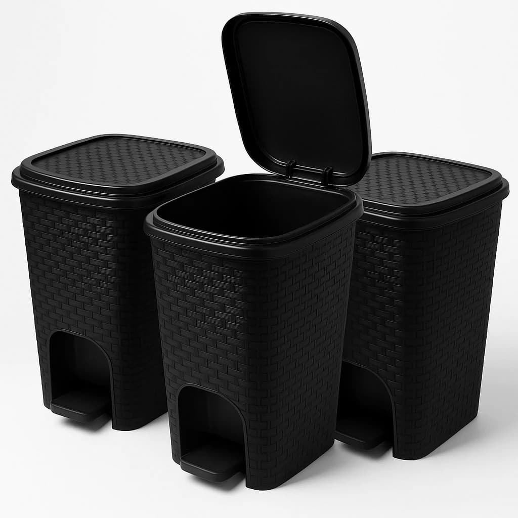 Lixeira Rattan Preta com Pedal 7 Litros Design Moderno, Ideal para Banheiro Cozinha ARQPLAST