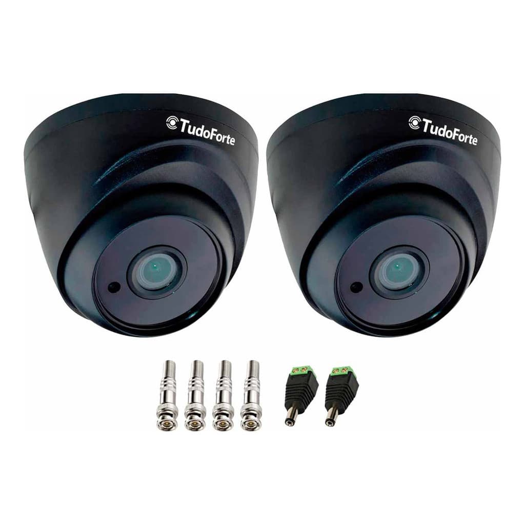 Kit 2 Câmeras Tudo Forte Black 1080p Dome 4 EM 1 2,8mm 2.0MP HDCVI HDTVI AHD + Conectores
