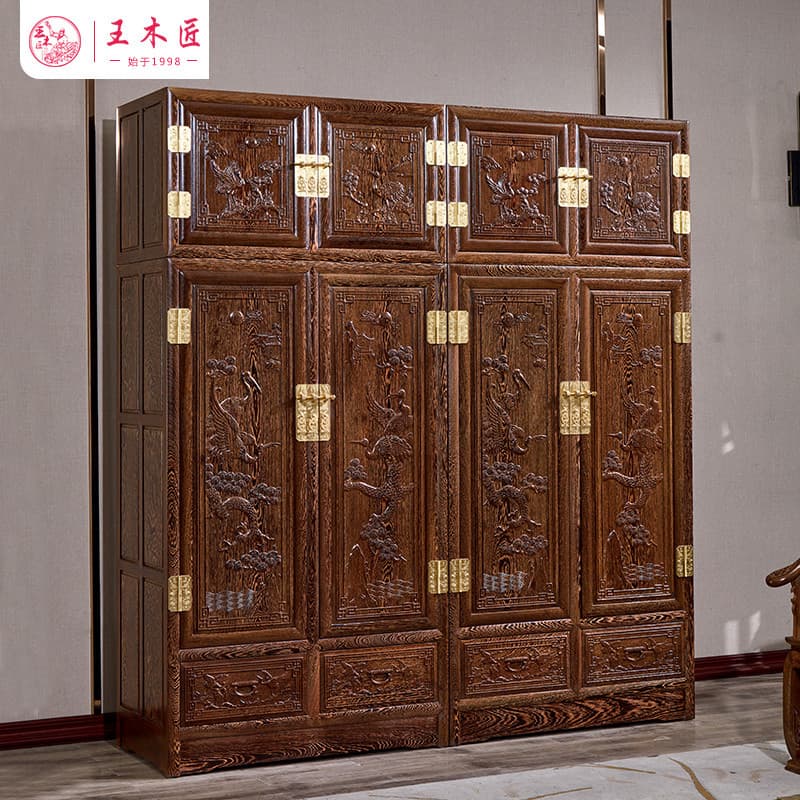 Wang carpinteiro mogno guarda-roupa Wenge caixa de telhado de madeira armário de madeira maciça móveis do quarto escultu