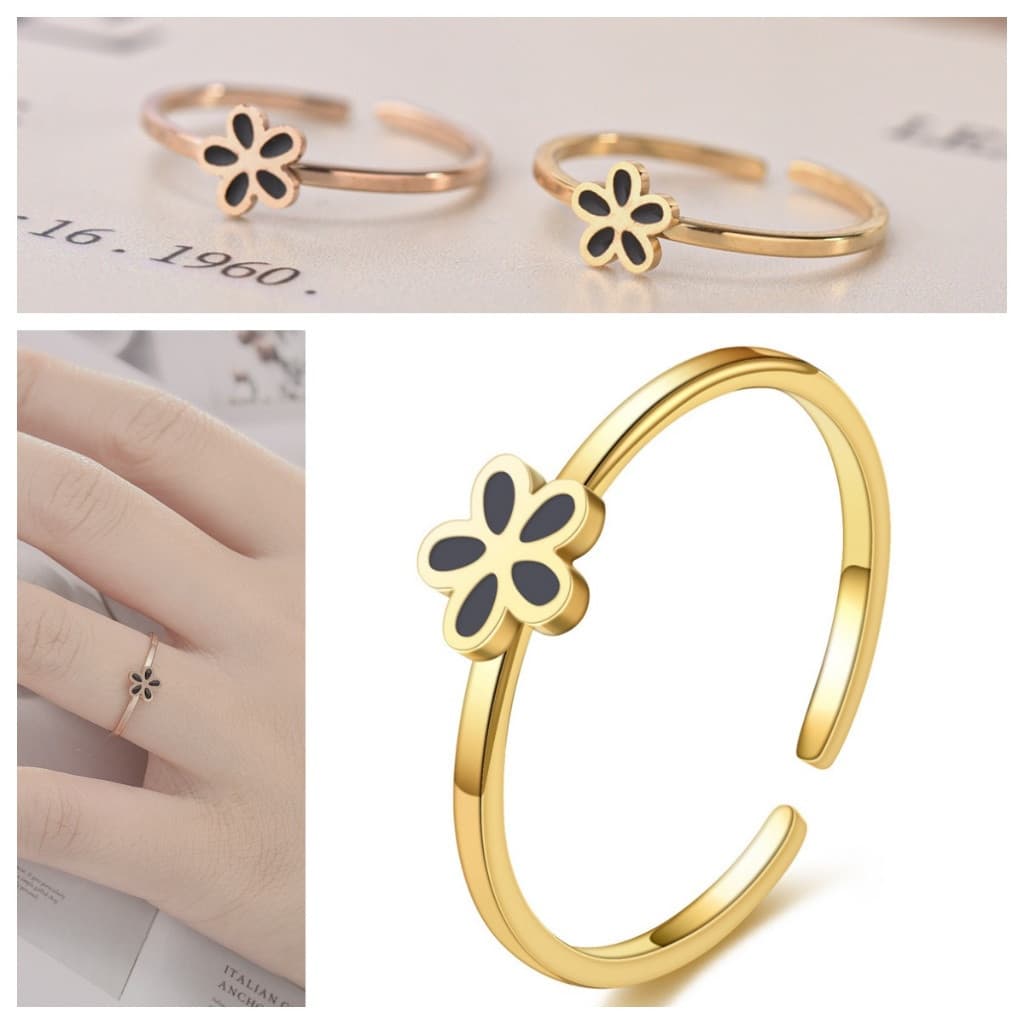 Fedsolife anel ajustável banhado a ouro europeu americano flor de cinco pétalas titânio aço feminino pequena margarida f