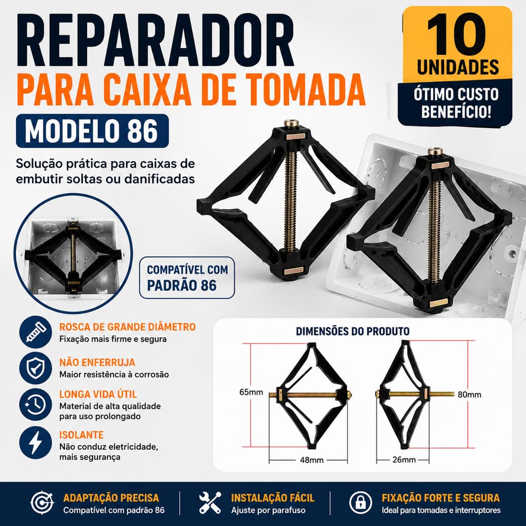 Caixinha de Luz Tipo 86 Reparo Salva Abas Tomada Elétrica Universal Resistente Fios Conduite Obras Elétricas Casa