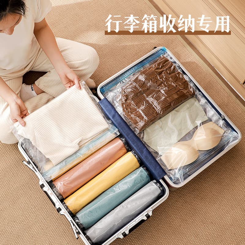 Bolsa de compressão a vácuo para viagem, sem ar, mala dedicada, enrolada à mão, portátil, roupas, jaqueta, bolsa de arma