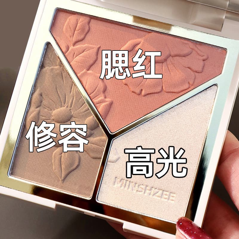 Três cores destacando Blush contorno placa integrada nariz sombra silhueta tridimensional rosto iluminando sombra
