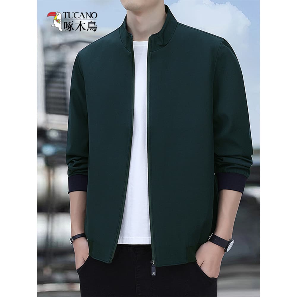 Woodpecker primavera outono jaqueta masculina gola alta meia-idade juventude uniforme de beisebol inverno velo