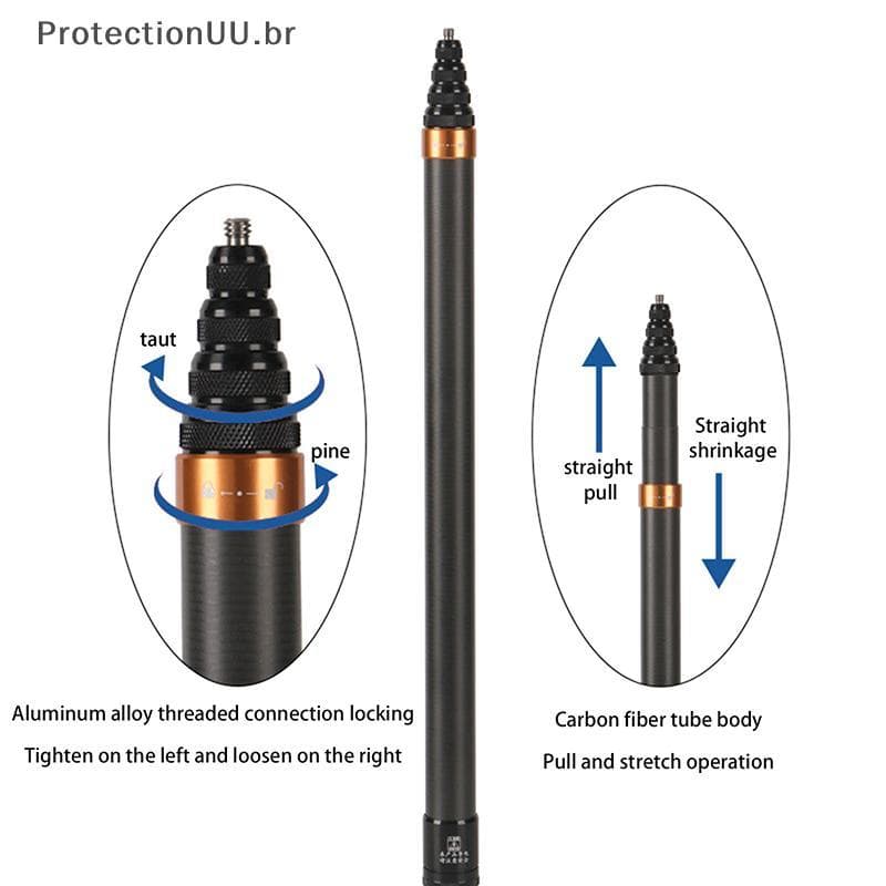 Bastão De Selfie De Fibra De Carbono PROTE 3M Para Insta360 E Câmeras De Ação , Poste De Extensão Ajustável BR