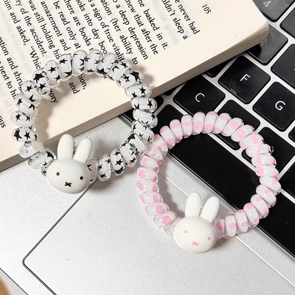 2025 Novo Estilo Temperamento Estilo Coreano Miffy Coelho Linha Telefônica Anel de Cabelo Feminino Alta Elástica Durável