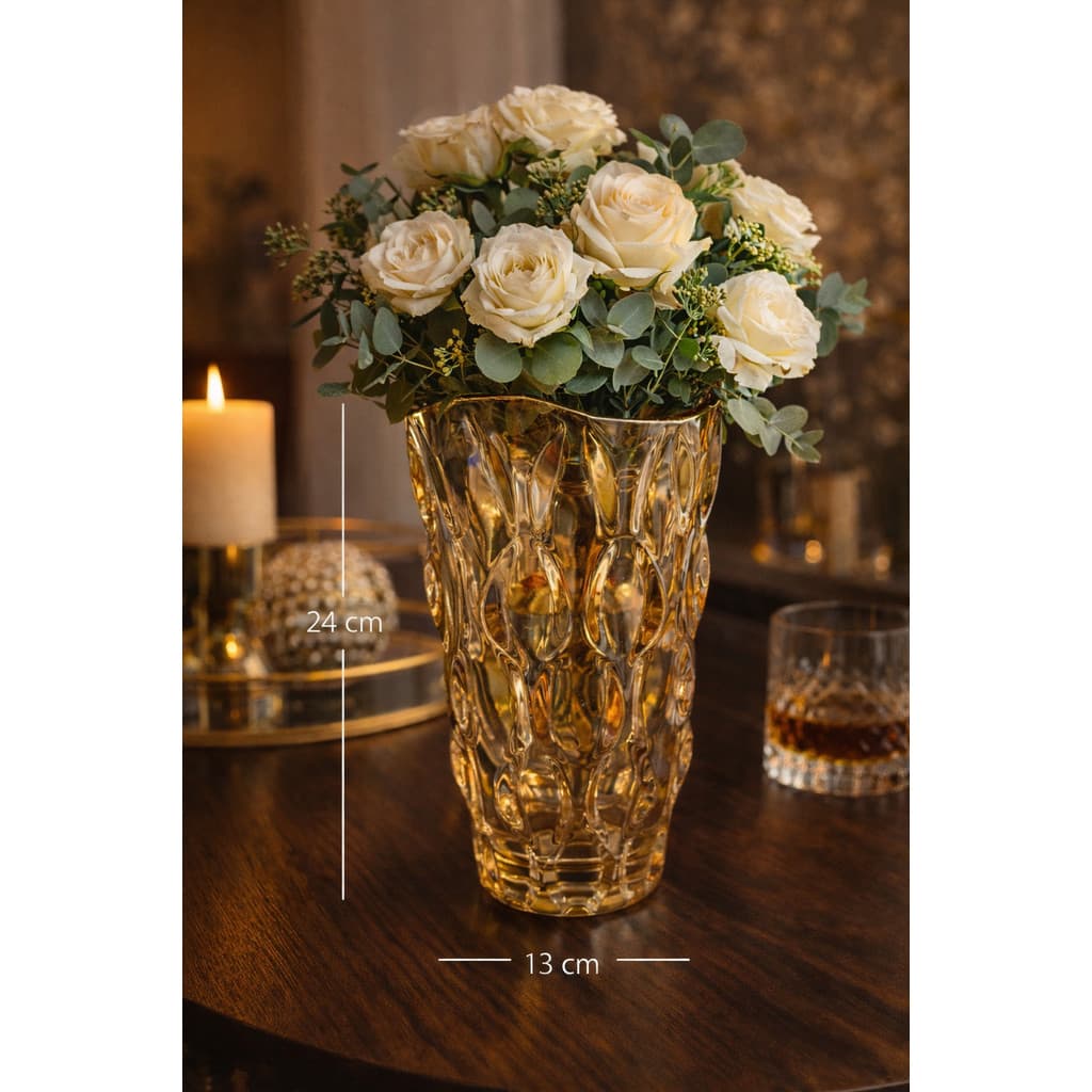 Vaso decorativo vidro âmbar Halley 24cm para ambientes