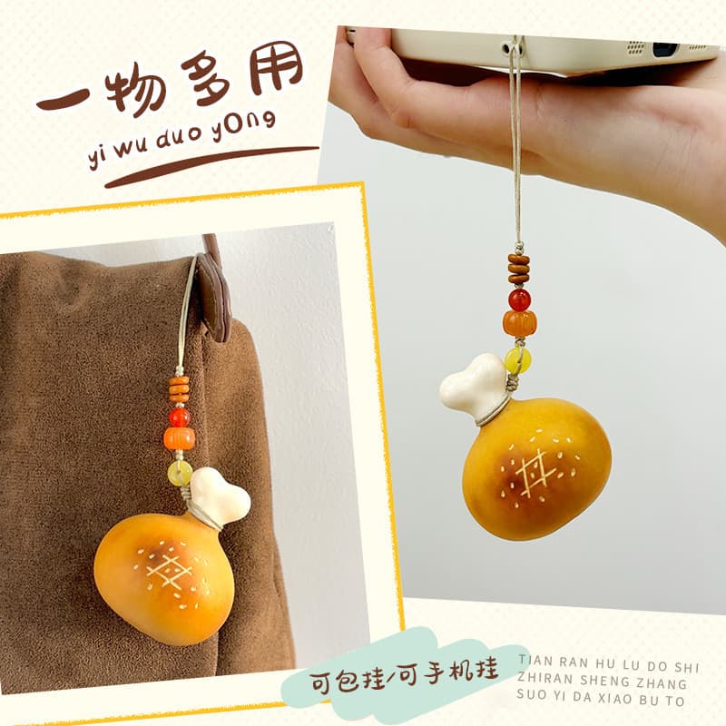 Pingente de abóbora pequena com design de perna de frango e pão de abacaxi, gadget antiestresse para escritório, ornamen