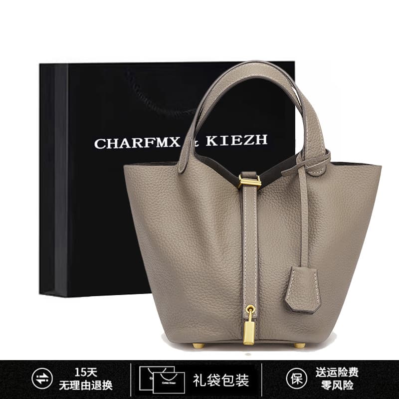 CHARFMX & KIEZH Bolsa feminina de couro genuíno nicho cesta de vegetais bolsa balde 2026 novo estilo moda bolsa All-Matc