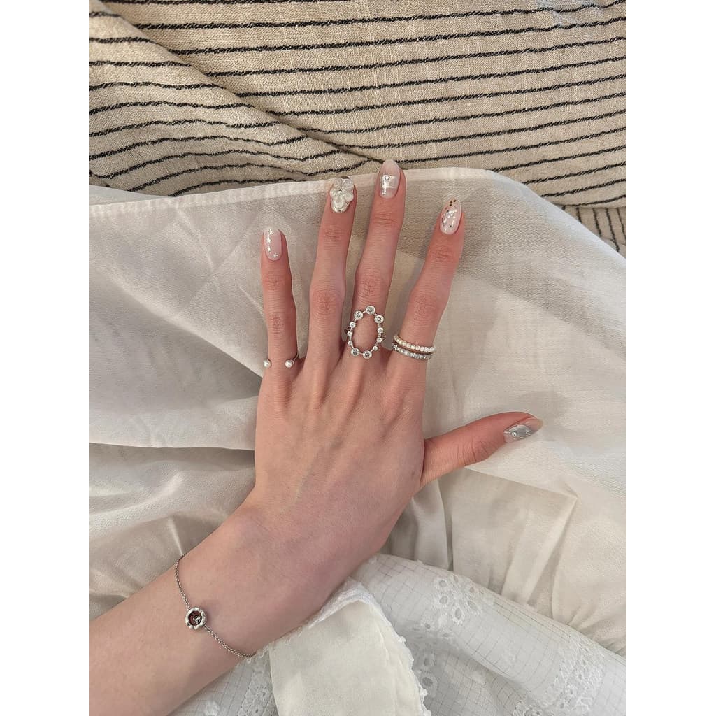 anel kit anel Estilo coreano empilhado anel Oval feminino nicho Design elástico pérola índice dedo anel diamante linha r