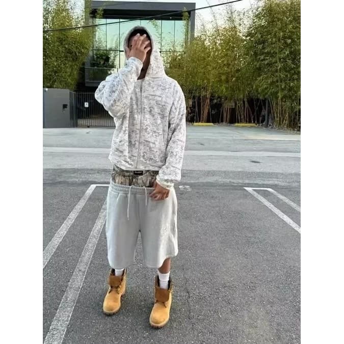 Estilo americano rua camuflagem cintura dupla costura Sweatpants calças cortadas Hip Hop dança de rua Casual bordado esp