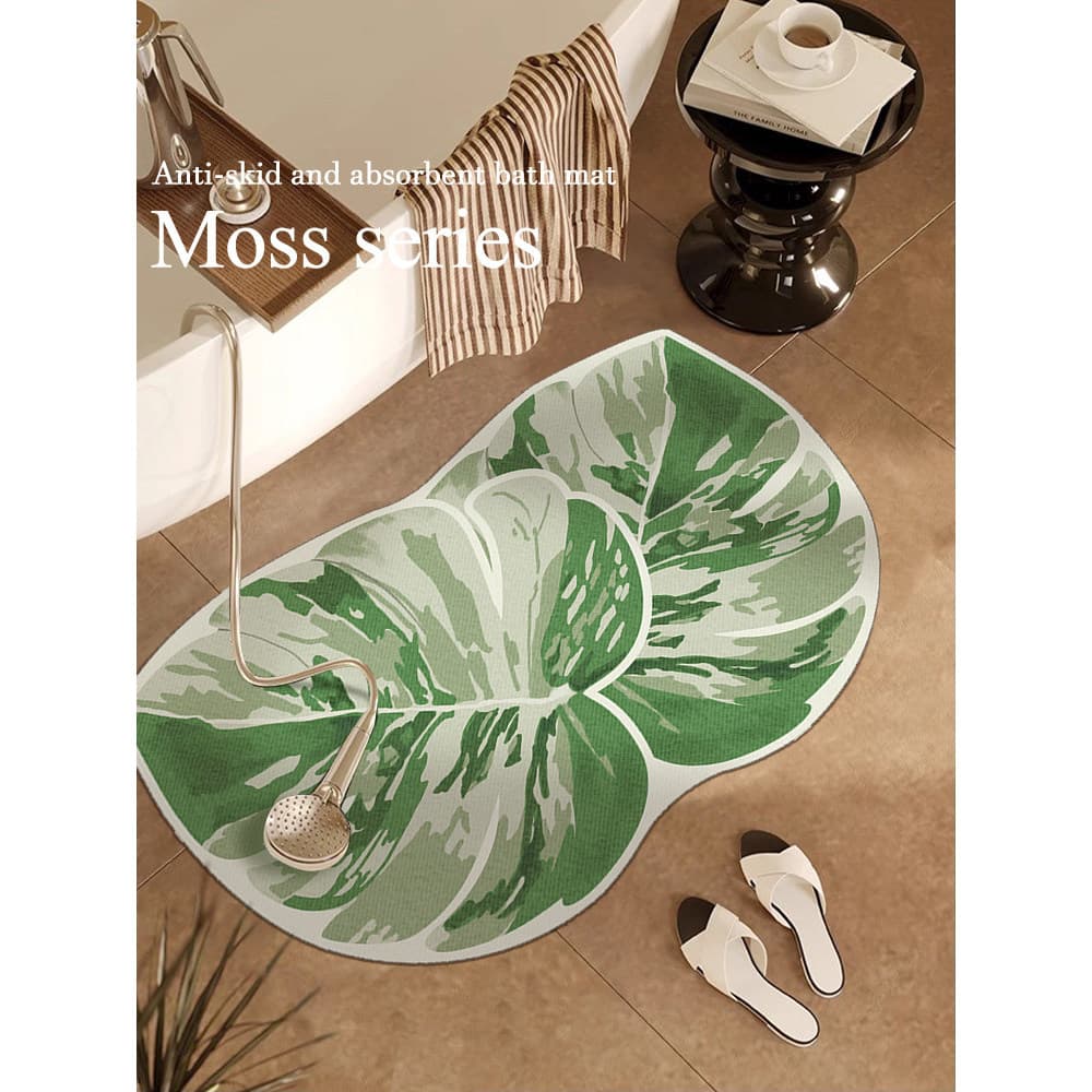 Tapete de banheiro em formato especial, absorvente, antiderrapante, lama diatomácea, Monstera, banheiro
