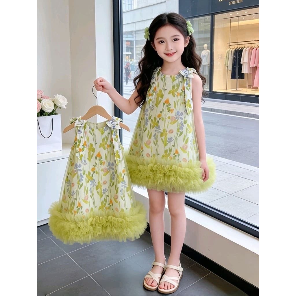 Meninas vestido de verão vestido de verão 2026 novo estilo verão crianças Floral colete vestido menina gaze Pastoral ves