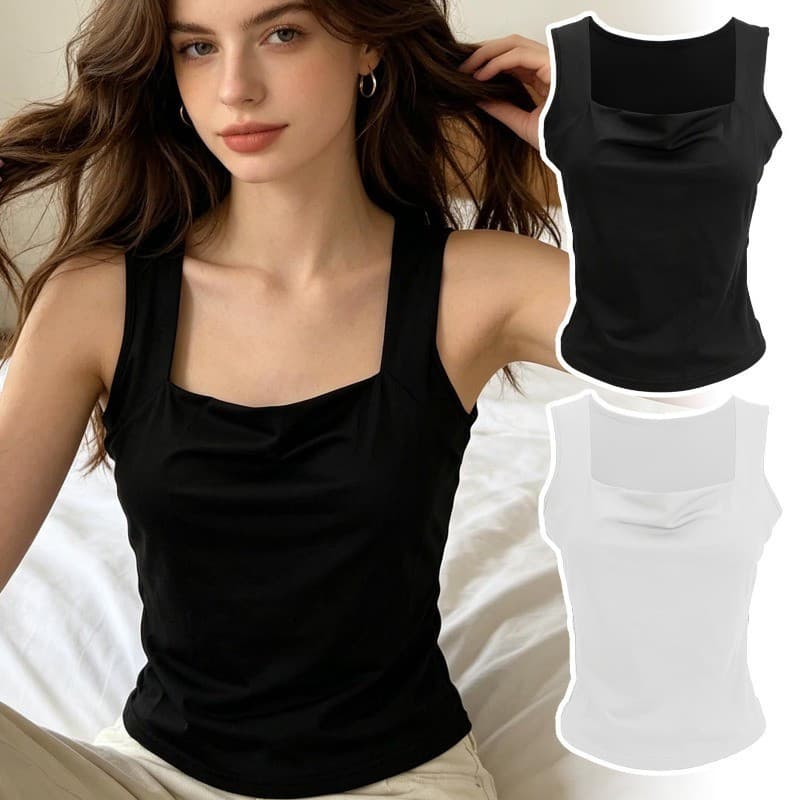 Regata M/L/XL Com Gola Quadrada – Camisola Vintage De Cor Sólida Colete De Verão Y2K Camisa Fina Sem Mangas Respirável S
