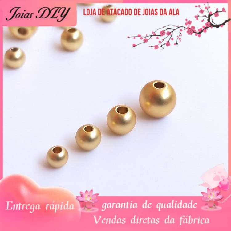 18K banhado a ouro cor-preservando areia ouro fosco contas redondas artesanais DIY colar de ouro pulseira charme contas