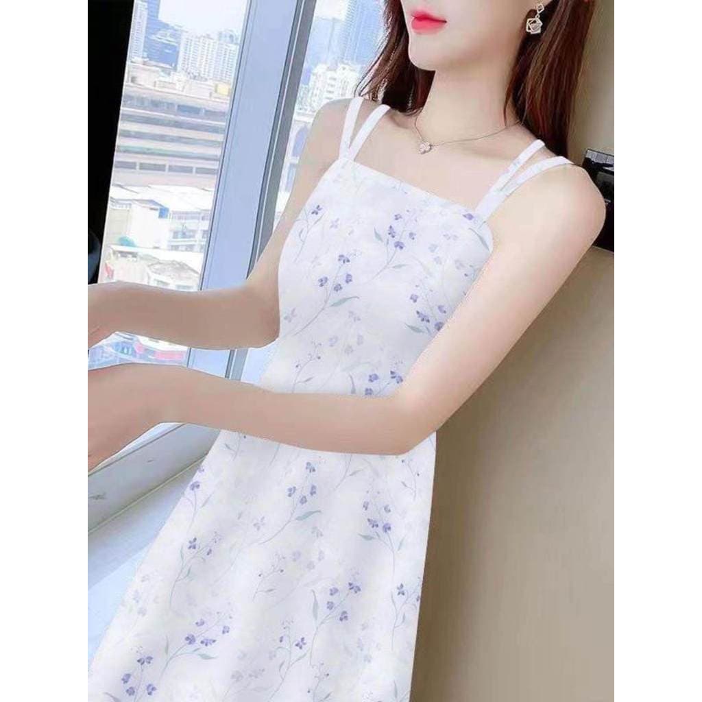 2024 verão novo estilo versão coreana alça de ombro duplo vestido estilingue fino ajuste reto curto vestido médio curto