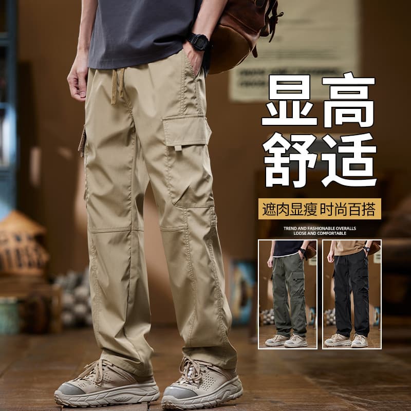 Primavera outono macacão calças casuais masculinas Multi-bolso calças retas esportes ao ar livre solto calças masculinas