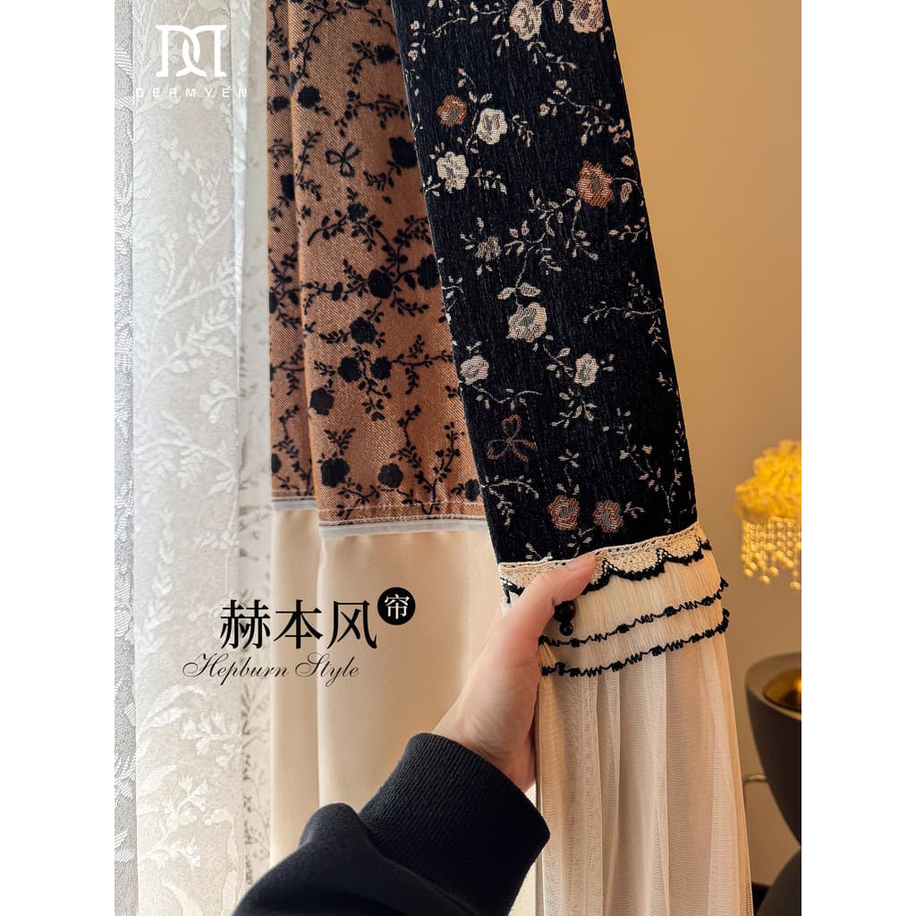 Chenille Jacquard cortina quarto High-End luz luxo estilo Retro sala de estar Bay janela sombreamento 2026 novo estilo K