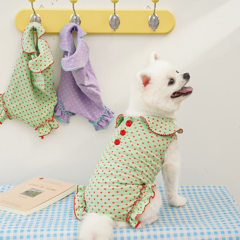 Pet Verão Onda Ponto Roupas De Algodão Bonito Cão Quatro Pernas Gato Barriga