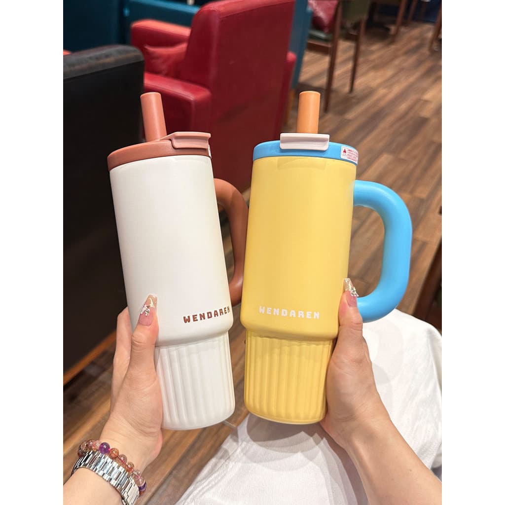 Copo de água de grande capacidade para meninas, alto valor, grande mac, canudo duplo, forro de cerâmica, copo de gelo, p