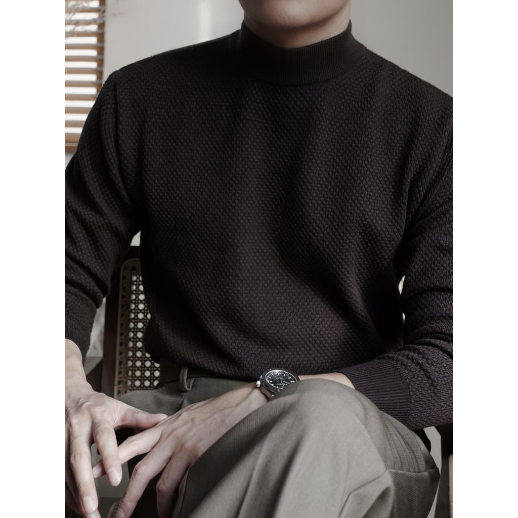 Novo estilo camisola masculina outono inverno fino-ajuste camisola simples interior Casual meia gola alta Bott