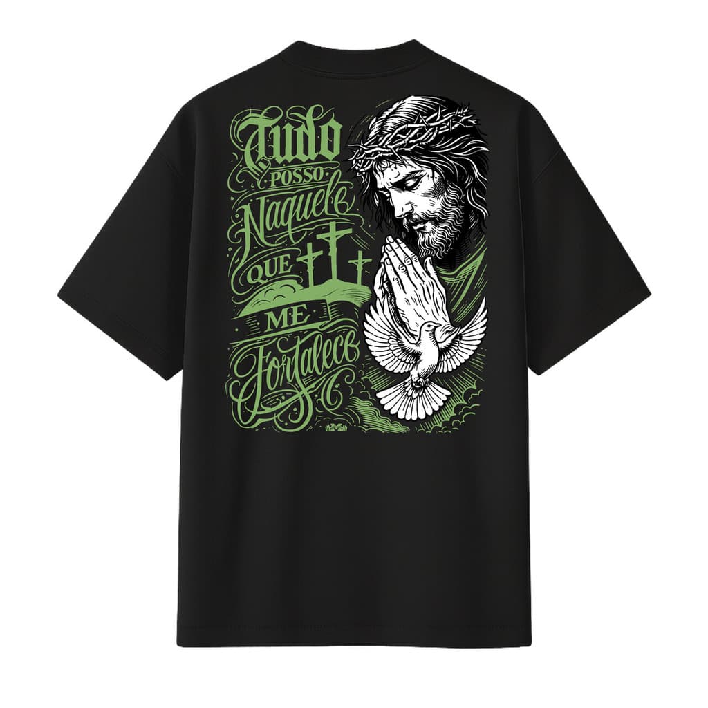 Camiseta Oversized Premium Muscle Strong Tudo Posso Preta