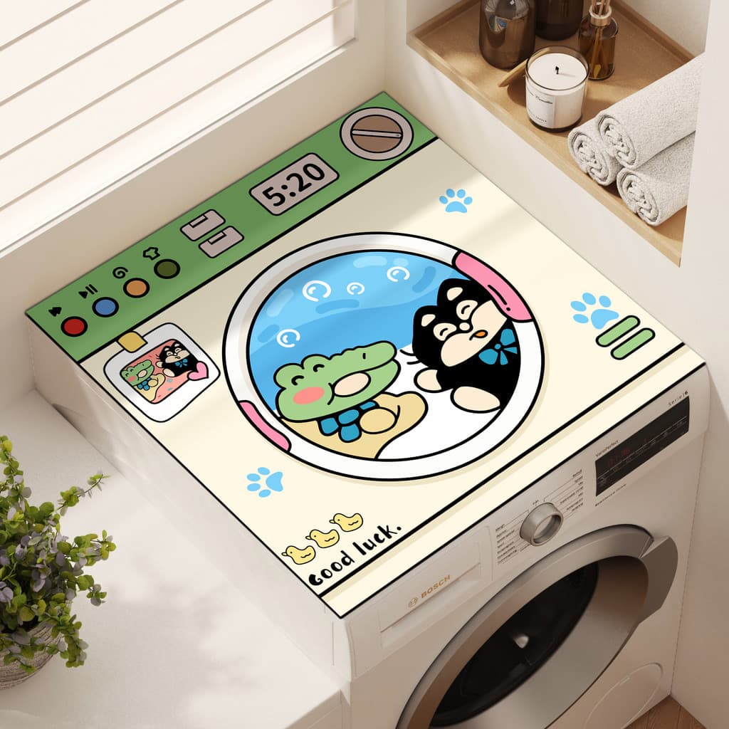 Bonito dos desenhos animados Anime tambor máquina de lavar roupa capa pano absorver bancada de água anti-deslizamento es