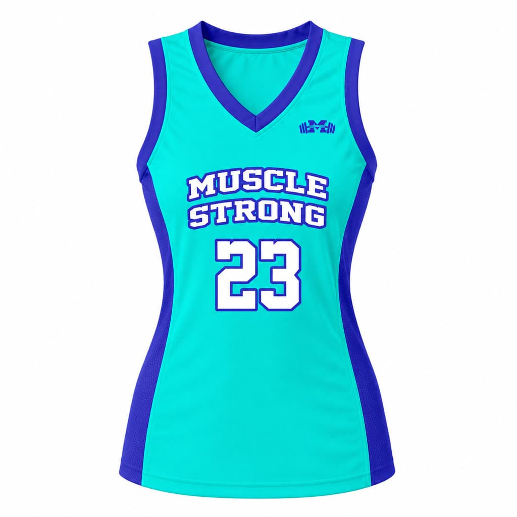 Regata De Basquete Feminina Água Com Azul Muscle Strong