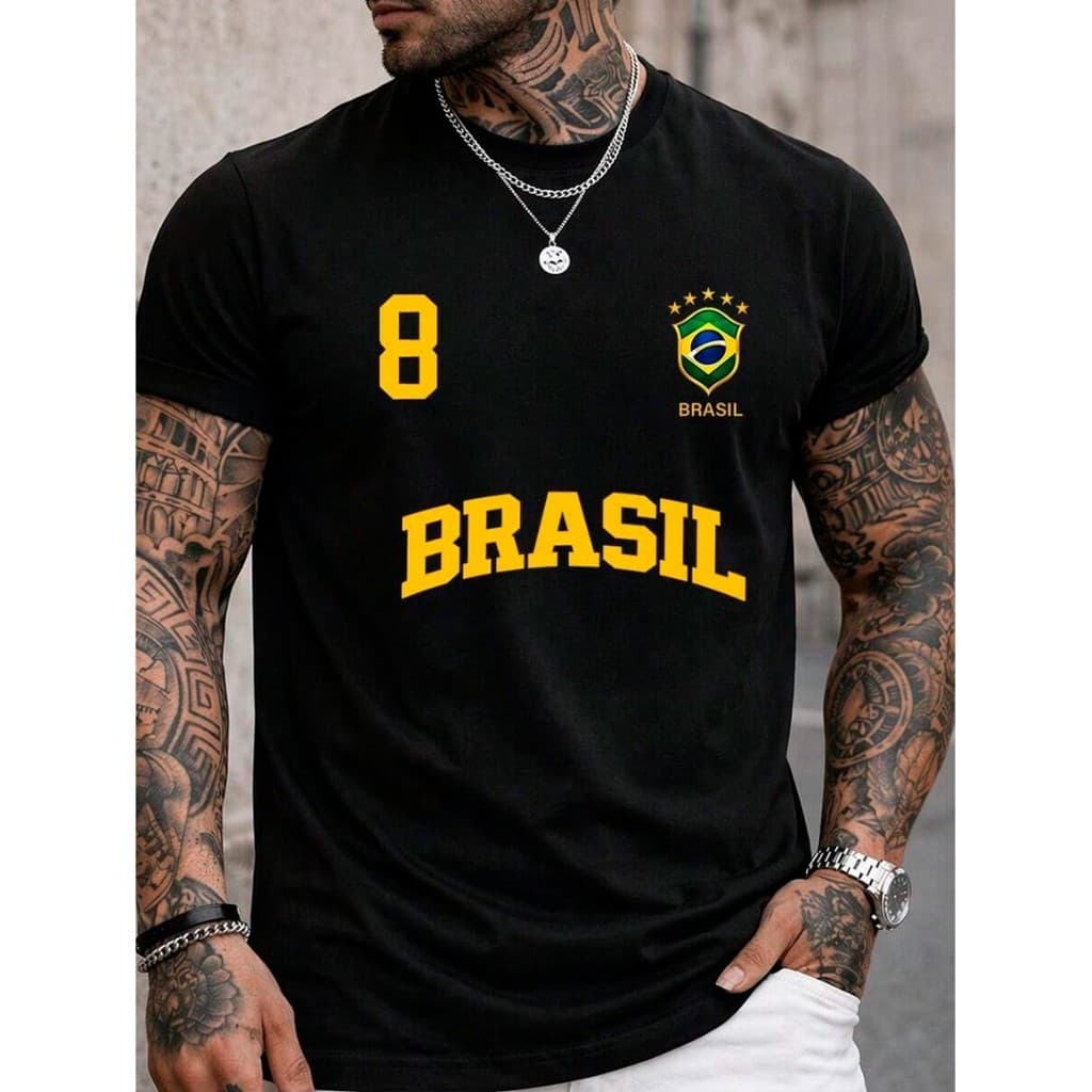 Camiseta Brasil Masculina Blusa Brasil Verão Manga Curta Camisa Algodão