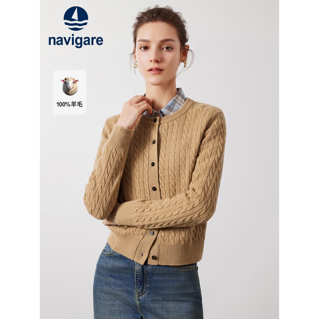 [Lona pura] Navigare italiano pequeno corte à vela flor suéter feminino outono em torno do pescoço feminino Cardigan de