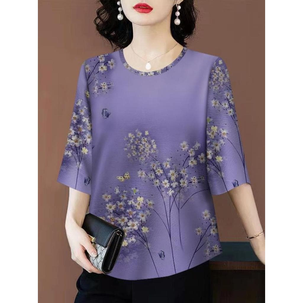 Capa solta barriga mais magro olhar novo estilo feminino meia manga camiseta High-End moda impressa camisa de fundo mãe