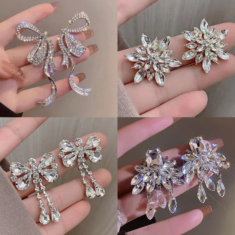 Brinco brinco de pressao feminino Luz de luxo High-End strass borla brincos nicho cheio diamante lindo cristal exagerado