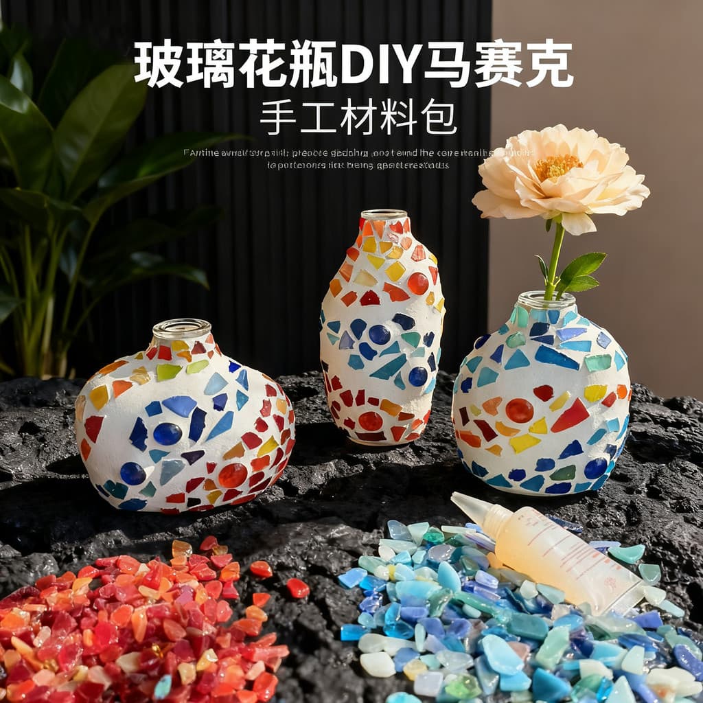 Vaso hidropônico artesanal criativo pacote de Material caseiro vaso de vidro mosaico diy atividades de construção de gru